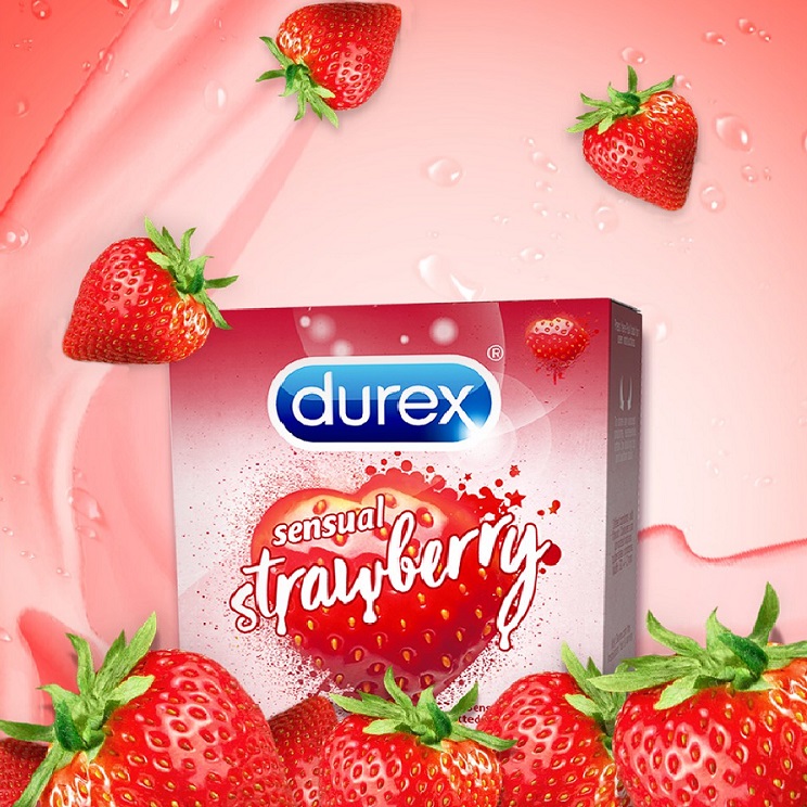 Durex Sensual Strawberry (3 chiếc) 4 bao cao su Durex Sensual Strawberry 2